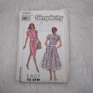 SIMPLICITY 9093 Sz 12-16 Misses Raglan Sleeve Dress W/ Elastic Waist & Pockets